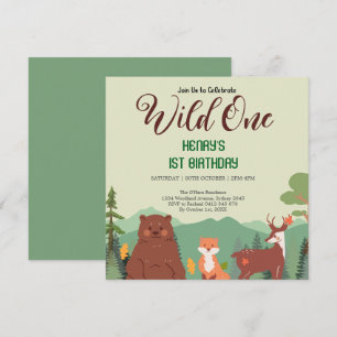 Rustic Forest Woodland Animals Wild One Birthday Invitation