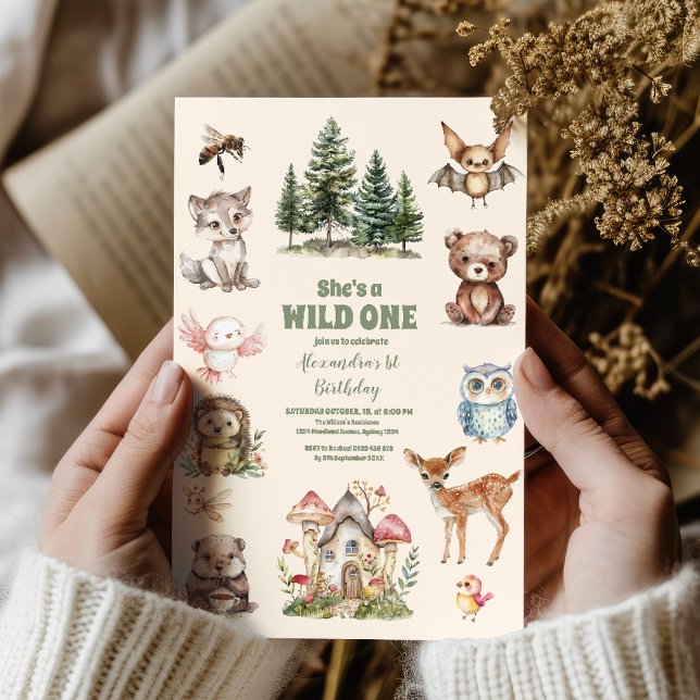 Rustic Forest Woodland Animals Wild One Birthday Invitation (Creator Uploaded)