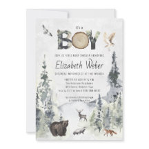 Rustic Forest Woodland Bear Baby Shower Invitation