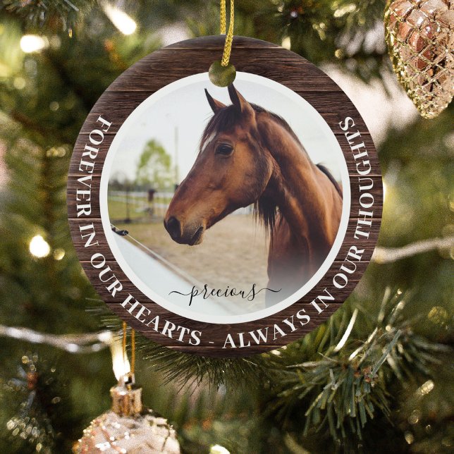 Rustic Forever in our Hearts Horse Memorial Ceramic Ornament (Creator Uploaded)