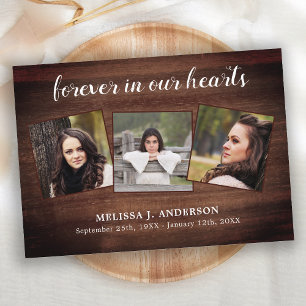 Rustic Forever In Our Hearts Memorial Funeral Thank You Card