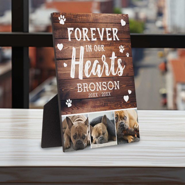 Rustic Forever In Our Hearts Pet Photo Collage Plaque (Creator Uploaded)