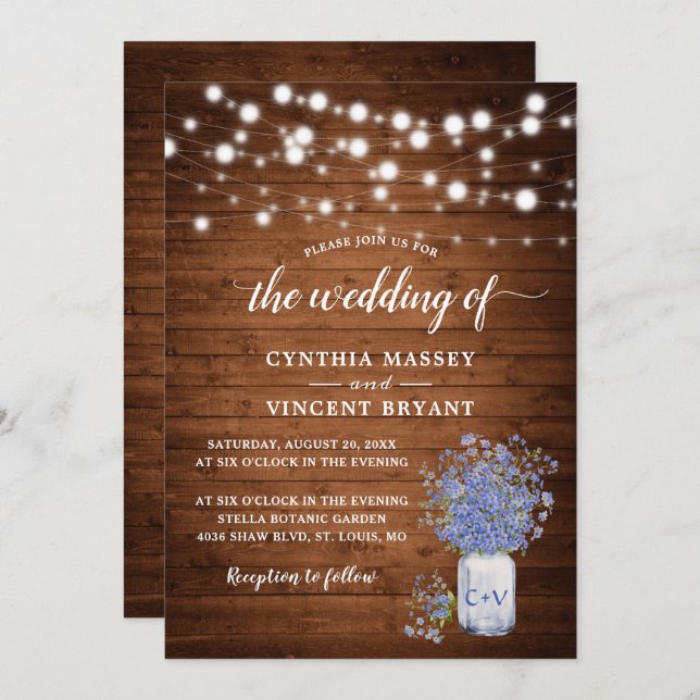 Rustic Forget Me Not Lights Wedding Invitation (Front/Back)