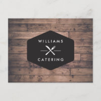 Rustic Fork Knife Catering Logo on Distressed Wood