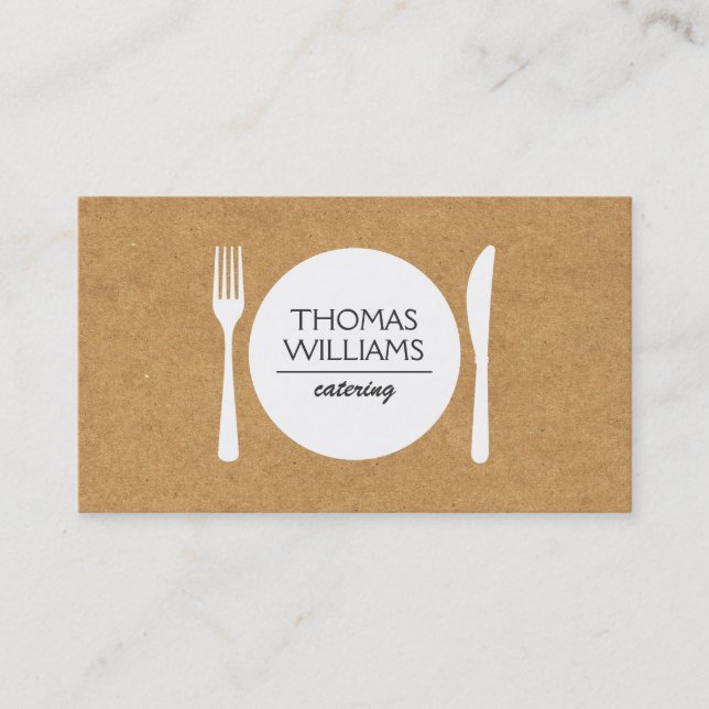RUSTIC FORK, KNIFE, PLATE LOGO on BUTCHER PAPER Business Card (Front)
