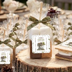 Rustic Fort Fun Boy's 4th Birthday Thank You Favou Square Sticker