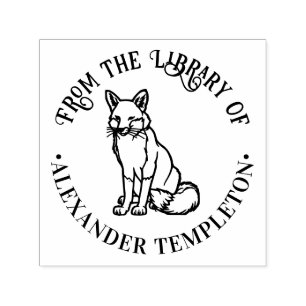 Rustic Fox Sitting “From the Library of” Book Name Self-inking Stamp