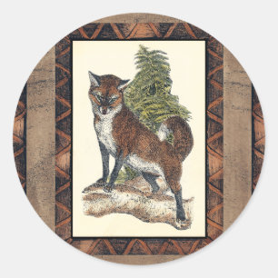 Rustic Fox Stepping on a Tree Trunk Classic Round Sticker
