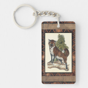 Rustic Fox Stepping on a Tree Trunk Key Ring