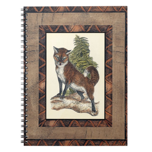 Rustic Fox Stepping on a Tree Trunk Notebook (Front)