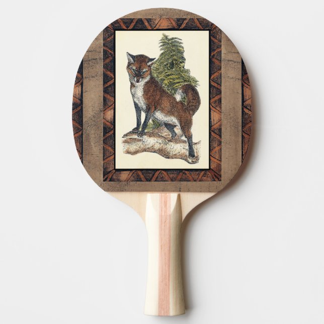 Rustic Fox Stepping on a Tree Trunk Ping Pong Paddle (Front)