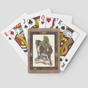 Rustic Fox Stepping on a Tree Trunk Playing Cards