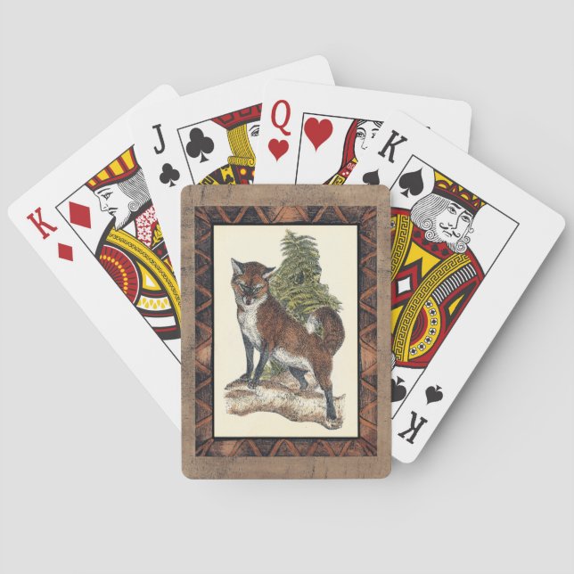 Rustic Fox Stepping on a Tree Trunk Playing Cards (Back)