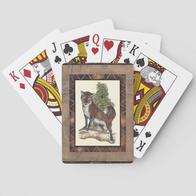 Rustic Fox Stepping on a Tree Trunk Playing Cards (Back)
