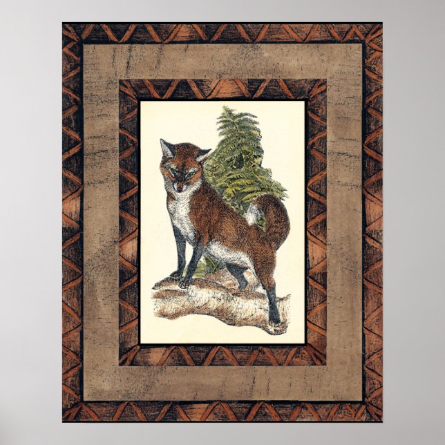Rustic Fox Stepping on a Tree Trunk Poster (Front)