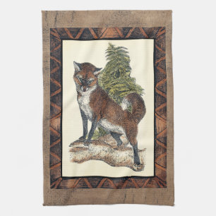 Rustic Fox Stepping on a Tree Trunk Tea Towel