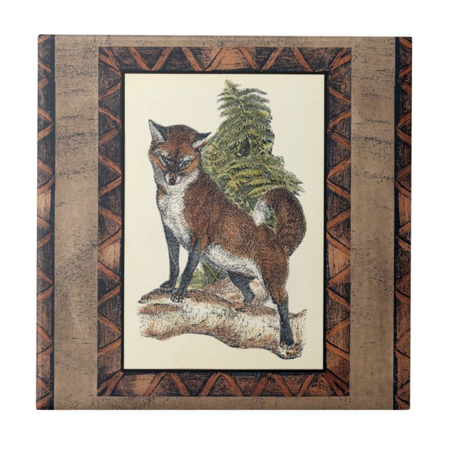 Rustic Fox Stepping on a Tree Trunk Tile (Front)
