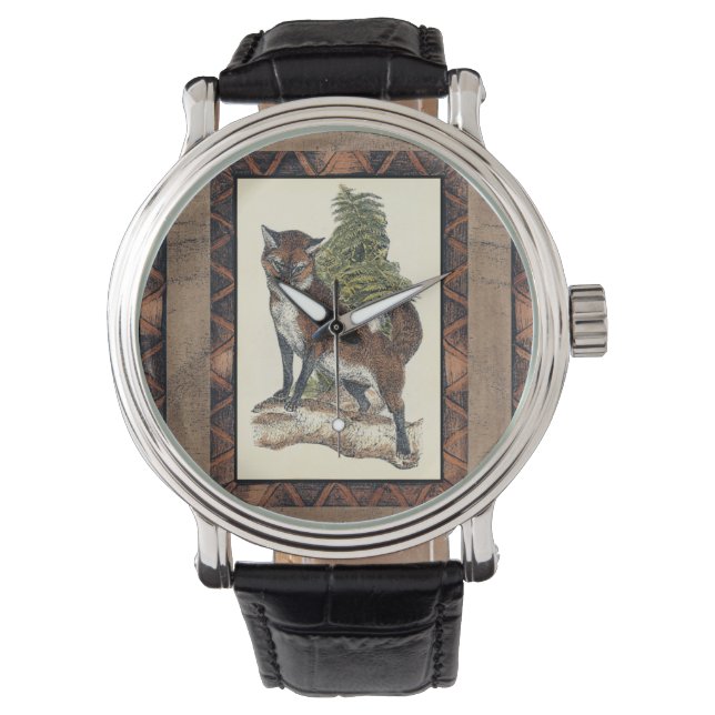 Rustic Fox Stepping on a Tree Trunk Watch (Front)