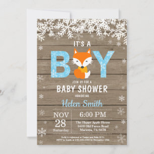 Rustic Fox Winter Boy Baby Shower Invitation