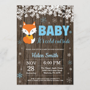 Rustic Fox Winter Boy Baby Shower Invitation