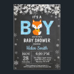 Rustic Fox Winter Boy Baby Shower Invitation<br><div class="desc">Rustic Fox Winter Boy Baby Shower Invitation. White Snowflake. Baby its cold outside Baby Shower invitation. Boy Baby Shower Invitation. Winter Holiday Baby Shower Invite. Chalkboard Background. Black and White. For further customisation,  please click the "Customise it" button and use our design tool to modify this template.</div>