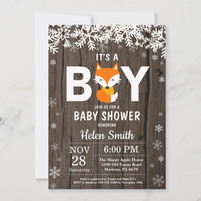 Rustic Fox Winter Boy Baby Shower Invitation (Front)