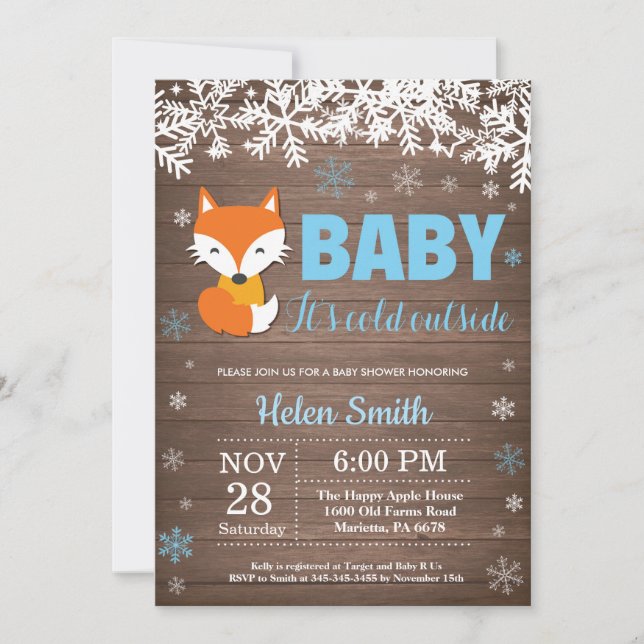 Rustic Fox Winter Boy Baby Shower Invitation (Front)