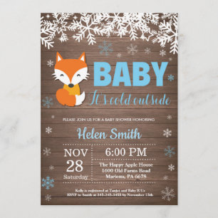 Rustic Fox Winter Boy Baby Shower Invitation