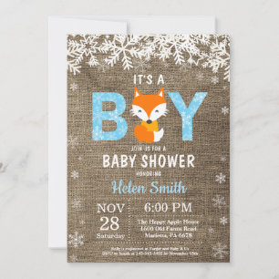 Rustic Fox Winter Boy Baby Shower Invitation