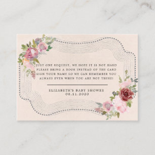 rustic frame pink floral baby shower books enclosure card