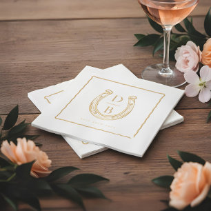 Rustic Frame Western Horseshoe Monogram Wedding Foil Napkins