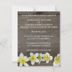 Rustic Frangipani / Plumeria Beach Wedding Invites