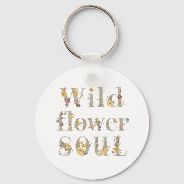 Rustic Free Spirit Botanical Typography Key Ring (Front)