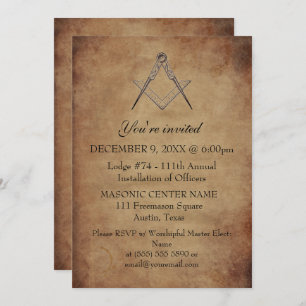 Rustic Freemason Masonry Black Masonic  Invitation