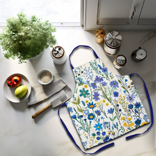 Rustic French Blue Garden Wildflowers Apron