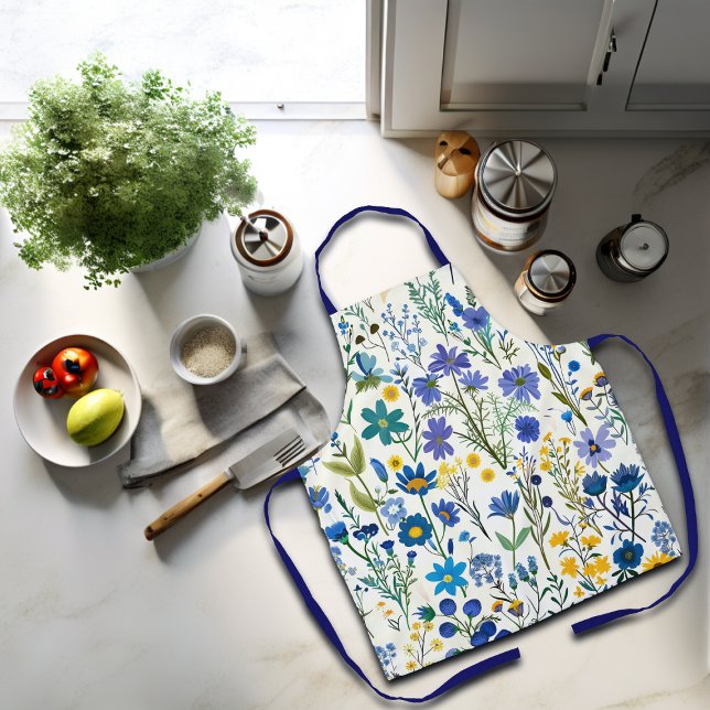 Rustic French Blue Garden Wildflowers Apron (Creator Uploaded)