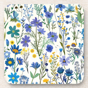Rustic French Blue Garden Wildflowers Coaster