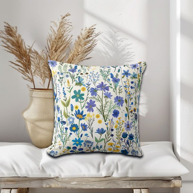 Rustic French Blue Garden Wildflowers Cushion (Creator Uploaded)