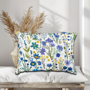 Rustic French Blue Garden Wildflowers Decorative Cushion