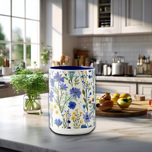 Rustic French Blue Garden Wildflowers Two-Tone Coffee Mug