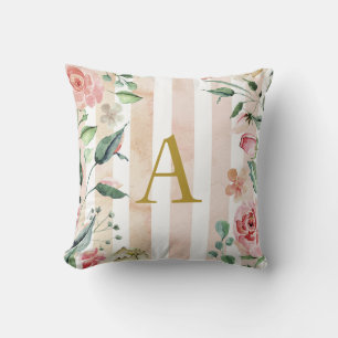 Rustic, french, candy pink striped floral cushion