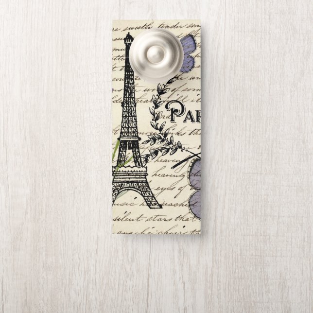 rustic french country scripts paris eiffel tower door hanger (On Knob)