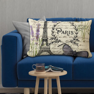 rustic french country scripts paris eiffel tower lumbar cushion