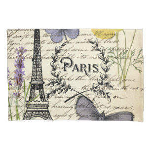 rustic french country scripts paris eiffel tower pillowcase