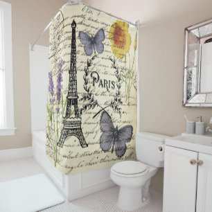 rustic french country scripts paris eiffel tower shower curtain