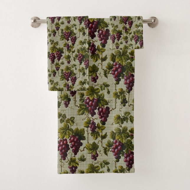 Rustic French Country Vineyard Grapevine Art Bath Towel Set (Insitu)