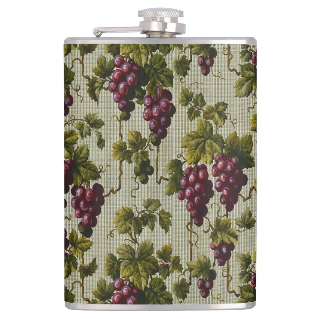 Rustic French Country Vineyard Grapevine Art Hip Flask (Front)