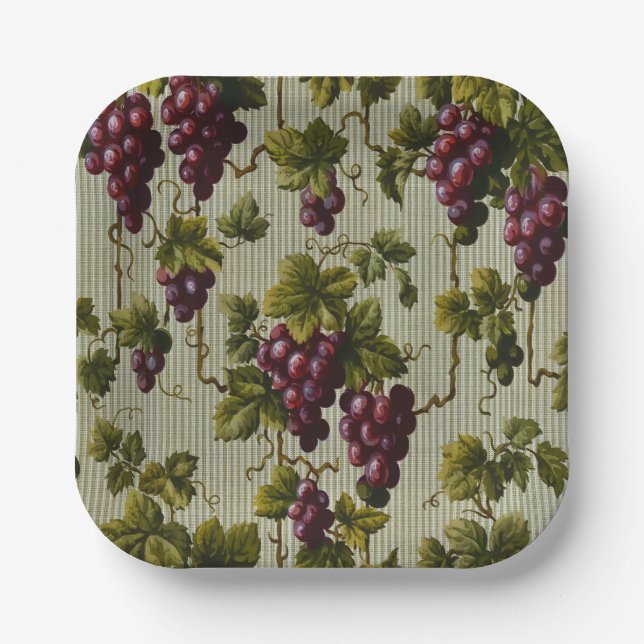 Rustic French Country Vineyard Grapevine Art Paper Plate (Front)