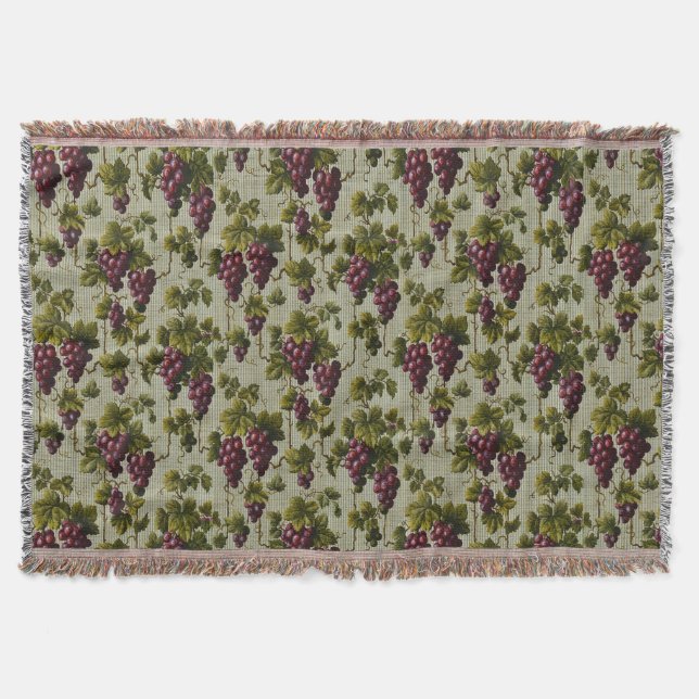 Rustic French Country Vineyard Grapevine Art Throw Blanket (Front)