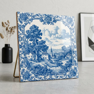 Rustic French Farmhouse Blue Countryside Pastoral Ceramic Tile